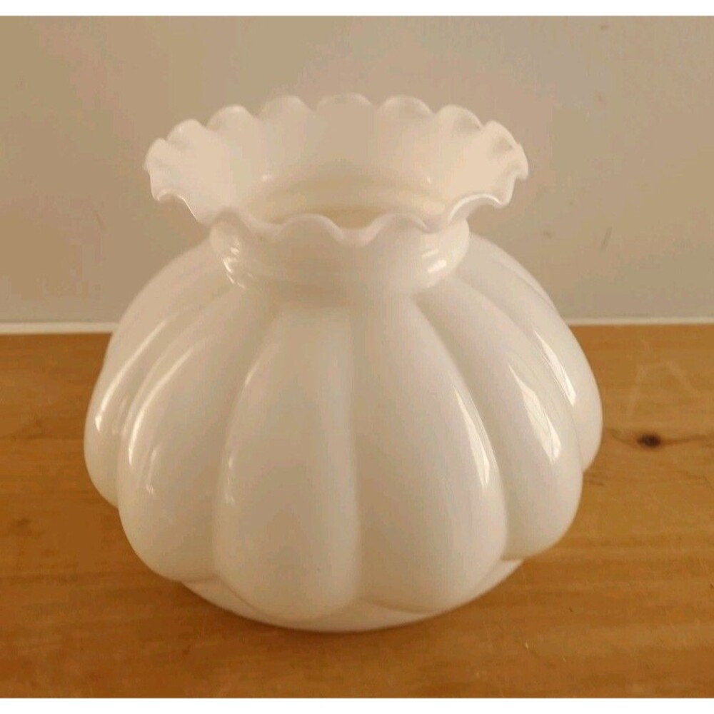 Vintage Milk Glass Melon Kerosene Oil Lamp Hurricane Shade 7"